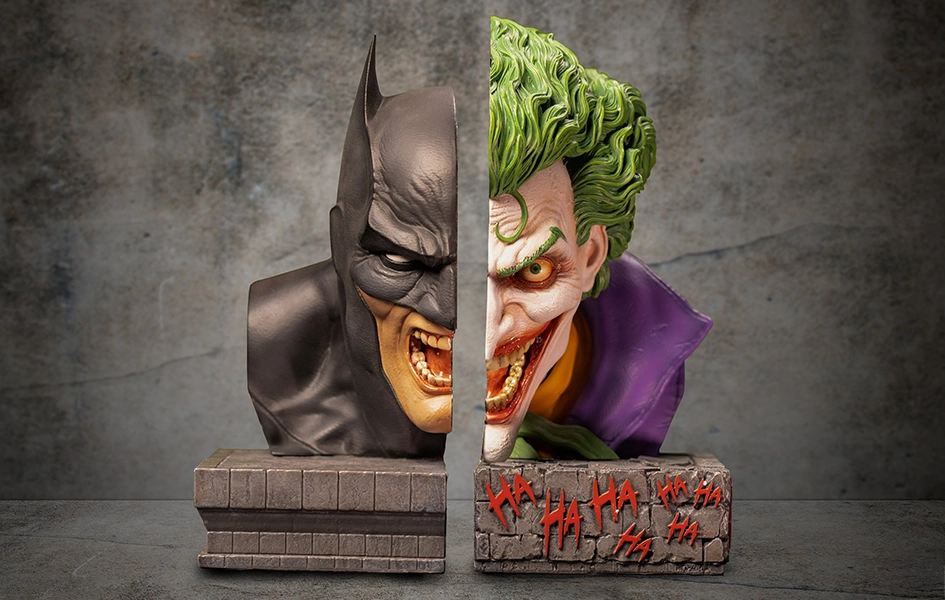 Batman & Joker Nemesis Split-Faced Bookend 1/2 Scale Busts Brick and mortar Entryway Accent