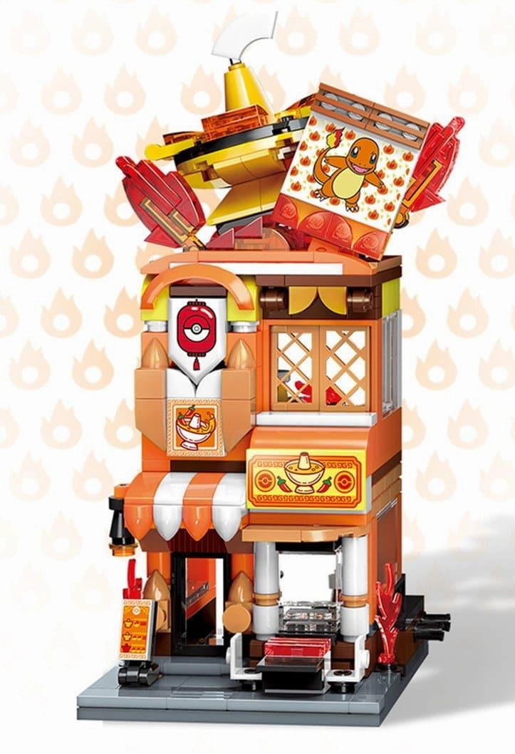 Charmander Hotpot Restaurant Street Scene Building Blocks Set Water Physics