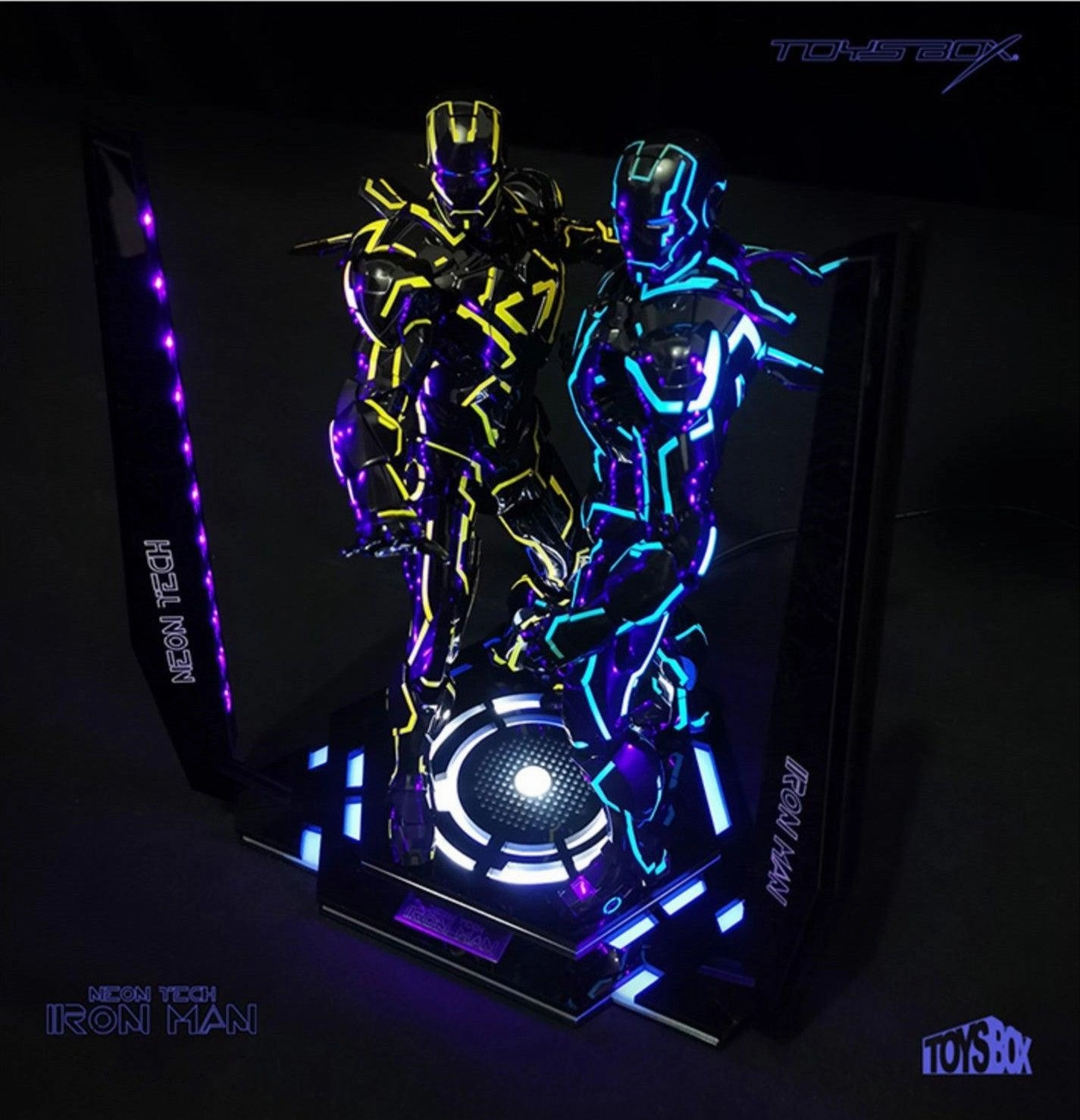 1:6 Neon Tech Iron Man UV Light Dual Display Base Stage Golden Ending